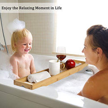 Load image into Gallery viewer, uxcell Bamboo Bathtub Tray, Bathroom Caddy Organizer, Non Slip Bath Serving Table Tray, with Phone/Book/Glass/Holders for Bath
