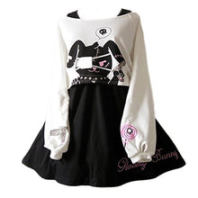 Load image into Gallery viewer, Cute Dress for Teens Girl Two Piece Set Bunny Prints Casual Cotton Dresses for Spring Autumn (M) Black White
