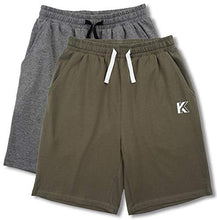 Load image into Gallery viewer, Kid Nation Kids Unisex 2 Packs 100% Cotton Casual Pull on Shorts for Boys and Girls M Olive + Heather Charcoal Gray
