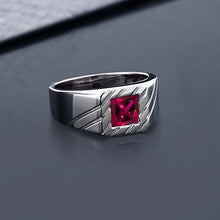 Load image into Gallery viewer, Gem Stone King 1.71 Ct Princess Red Created Ruby 925 Sterling Silver Men's Ring (Size 8)
