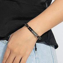 Load image into Gallery viewer, DYUNQ Personalized Mens Beads Bracelet for Men, Black Obsidian Braided Bracelet with Adjustable Beads Bracelet with Stainless Steel Engraved ID/Name Custom Charm Bracelets Personalized Gift
