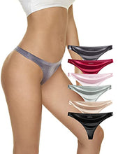 Load image into Gallery viewer, Thonviilane Seamless Thongs For Women Pack Of 6 Sexy Underwear Breathable Sparkled Ice Silk Fabric No Show panties (Dark Gray, Wine Red, Light Green, Pink, Apricol, Black, x_l)
