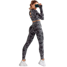 Load image into Gallery viewer, MANON ROSA Workout Sets Women 2 Piece Legging Long Sleeve Crop Top Yoga Active Clothes Camouflage Gray Medium
