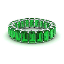 Load image into Gallery viewer, Diamondere Natural and Certified Emerald Wedding Ring in 14K White Gold | 6.25 Carat Emerald Cut Full Eternity Stackable Band Size 5
