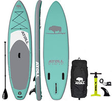 Load image into Gallery viewer, Atoll 11' Foot Inflatable Stand Up Paddle Board (6 Inches Thick, 32 inches Wide) ISUP, Bravo Hand Pump and 3 Piece Paddle, Travel Backpack and Accessories New Leash Included (Aqua Marine)
