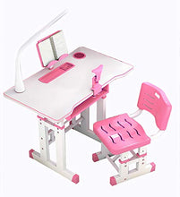 Load image into Gallery viewer, Kids Desk and Chair Set, Height Adjustable Kids Table and Chair Set, Home School Use Anti-Reflective Children Study Table with LED Light/Reading Board/Pull-Out Drawer (70 x 50cm, Not tiltable Pink)
