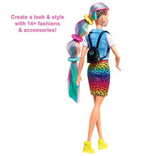 Load image into Gallery viewer, Barbie Leopard Rainbow Hair Doll (Blonde) with Color-Change Hair Feature, 16 Hair &amp; Fashion Play Accessories Including Scrunchies, Brush, Fashion Tops, Cat Ears, Cat Purse &amp; More
