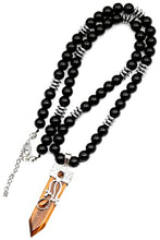 Load image into Gallery viewer, ElisaJewelryArt - Natural Tiger Eye Big Pointed Sword Pendant Black Onyx Stone Beaded Necklace Genuine Gemstone Emotion Stone Clasp Closure Necklace Unisex Necklace (22, Tiger Eye)
