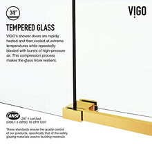 Load image into Gallery viewer, VIGO VG6044MGCL6076 2.75"L -60.0"W -76.0"H Elan Cass Aerodynamic Frameless Sliding Shower Door with Clear Tempered Glass and Stainless Steel Hardware in Matte Gold Finish with Reversible Handle

