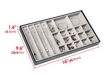 Load image into Gallery viewer, JACKCUBE Design Stackable Synthetic Leather Jewelry Tray Earring Necklace Bracelet Ring Organizer Display Storage Box(Set of 4, Black, 16 x 9.6 x 1.6 inches)- :MK212-3ABCD
