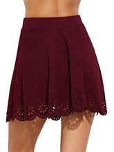 Load image into Gallery viewer, SheIn Women's Basic Solid Cutout Scallop Hem Flared Mini Skater Skirt X-Small Burgundy

