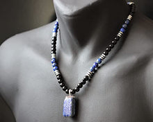 Load image into Gallery viewer, Zirconia Raw Lapis Necklace Natural Lapis Lazuli Black Onyx Beaded Protection Clips Healing Gemstone Necklace Gift For Her Christmas Gift
