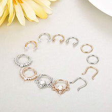 Load image into Gallery viewer, Finrezio 12Pcs 316L Stainless Steel Septum Piercing Nose Rings Hoop Cartilage Tragus Retainer Body Piercing Jewelry 8MM 16G Rose-Gold Tone &amp; Silver Tone
