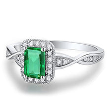 Load image into Gallery viewer, Lanmi 14K White Gold Natural Green Emerald Diamonds Rings Engagement Promise for Women
