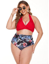 Load image into Gallery viewer, IN'VOLAND Womens Plus Size High Waisted Bikini Set High Rise Two Piece Swimsuits Halter Push Up Bathing Suits
