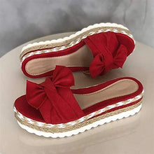 Load image into Gallery viewer, Aniywn Summer Bow Tie Flip Flops Flat Espadrille Platform Wedge Sandals for Women Casual Breathable Open Toe Sandals Red
