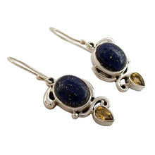 Load image into Gallery viewer, NOVICA Lapis Lazuli and Citrine Dangle Earrings in 925 Sterling Silver Settings 'Royal Charm'
