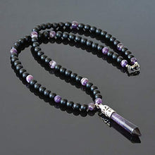 Load image into Gallery viewer, Amethyst &amp; Onyx February Birthstone Handmade Beaded Crystal Jewelry New Age Long Men's Necklace
