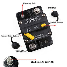Load image into Gallery viewer, T Tocas 50 Amp Thermal Circuit Breaker with Switch Manual Reset for Boat Marine RV Yacht Battery Trailer Bus Truck Solar, 12V - 48V DC, Waterproof (50A)
