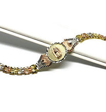 Load image into Gallery viewer, Fran &amp; Co. Virgin Mary Bracelet Virgen De Guadalupe Pulsera Tres Colores Oro Laminado 8“
