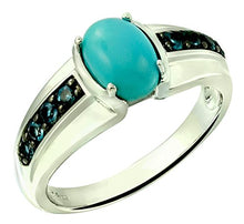 Load image into Gallery viewer, RB Gems Sterling Silver 925 Ring GENUINE GEMSTONE Cabochon 8x6 mm, 2 Carats with Rhodium-Plated Finish (11, turquoise)
