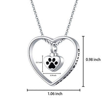 Load image into Gallery viewer, JXJL Heart Cremation Urn Necklace for Pet/Dog/Cat Ashes Keepsake Memorial Jewelry Paw Print Urn Pendant Necklace
