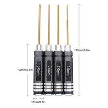 Load image into Gallery viewer, HRB 4pcs 1.5mm 2.0mm 2.5mm 3.0mm Hex Screw Driver Set Titanium Hexagon Screwdriver Wrench Tool Kit for Multi-Axis FPV Racing Drone RC Quadcopter Helicopter Car Models

