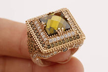 Load image into Gallery viewer, Turkish Handmade Jewelry Square Shape Princess Cut Peridot and Round Cut Topaz 925 Sterling Silver Ring Size Option
