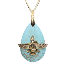 Load image into Gallery viewer, Asoodehdelan 18k Gold Pt Turquoise Farvahar Faravahar Necklace Iranian Persian Art Iran Gift (24" Chain)
