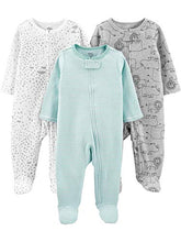Load image into Gallery viewer, Simple Joys by Carter's Unisex Babies' Neutral Sleep and Play, Pack of 3, Mint Green/Grey Heather, Stripe/Print, 0-3 Months
