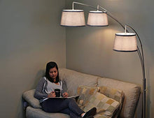 Load image into Gallery viewer, Kira Home Akira 78.5" Modern 3-Light Arc Floor Lamp with 3-Way Switch, Gray Burlap Shades + Brushed Nickel Finish
