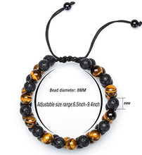 Load image into Gallery viewer, Hamoery 8mm Lava Rock Bead Anxiety Bracelet for Men Women Double Braided Rope Essential Oil Diffuser Bracelet(Lava Tiger Eye)
