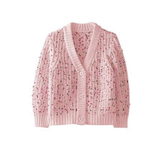 Load image into Gallery viewer, Girls Knit Sweaters Button Down Colorful Spots Ribbed V Neck Long Sleeve Cute Tops 5-14 Year Pink
