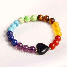 Load image into Gallery viewer, Jewever 7 Chakra Crystals with Heart Black Obsidian Bracelet for Women Healing Bracelet with Real Stones Balance Yoga Meditation Beaded Bracelets
