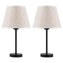 Load image into Gallery viewer, HAITRAL Bedside Table Lamps - Small Nightstand Lamps Set of 2 with Fabric Shade Bedside Desk Lamps for Bedroom, Living Room, Office, Kids Room, Girls Room, Dorm 15 Inches - Black
