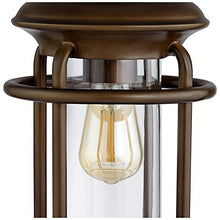 Load image into Gallery viewer, Andreas Industrial Table Lamp with Nightlight and USB Port Brown Metal Oatmeal Fabric Tapered Drum Shade Antique LED Edison Bulb for Living Room Bedroom Bedside Nightstand Office - Franklin Iron Works
