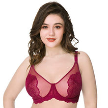 Load image into Gallery viewer, HSIA Women's Minimizer Bra Unlined Underwire Full Figure Lace Bra Plus Size Full Coverage Unpadded Bra 34C-44DDD Burgundy
