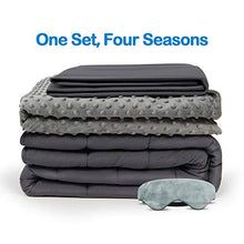 Load image into Gallery viewer, BUZIO Weighted Blanket 4 Piece Set with 2 Removable Duvet Covers &amp; 1 Weighted Sleep Mask, Heavy Blanket for Hot &amp; Cold Sleepers - Kids or Adults (60 x 80 inches - 20 lbs,Gray)
