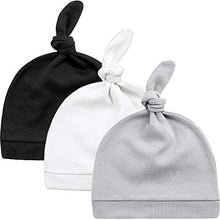 Load image into Gallery viewer, KiddyCare Doctor Developed Newborn Hospital Hats Autumn Winter Soft &amp; Warm Knotted Cap for Boys &amp; Girls - Organic Baby Hats (3 PK) (0-6-Month-Old)
