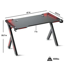 Load image into Gallery viewer, SOViD Gaming Desk with LED RGB Lights 47 Inch PC Computer Desk Y Shaped Gamer Setup Accessories for Sons' Gift Game Table Gamer Handle Rack Cup Holder &amp; Headphone Hook Black
