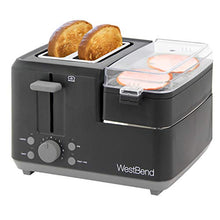 Load image into Gallery viewer, West Bend 78500 2-Slice Breakfast Station Wide Slot Toaster with Removable Crumb Includes Meat and Vegetable Warming Tray with Egg Cooker and Poacher Certified, Black
