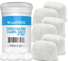 Load image into Gallery viewer, CleanEspresso Espresso Machine Cleaning Tablets and Filters For Breville Espresso Machines (40 Tablets + 6 Filters) - 2 Gram Cleaning Tablets &amp; Replacement Water Filter - Espresso Cleaner Accessories
