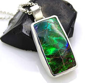 Load image into Gallery viewer, green Ammolite pendant silver, big Ammolite necklace, rare gemstone pendant gift for her, fossil pendant for him, unique mens gift for him
