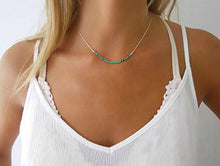 Load image into Gallery viewer, Handmade Sterling Silver Necklace With Tiny Turquoise Beads bar

