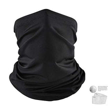Load image into Gallery viewer, Youmymine 4 Pack Face Bandanas Neck Gaiter Scarf with 40 pcs Filters, Unisex Seamless Rave Scarf Tube Headwear for Fishing Cycling Hiking (Black, 4 pcs)
