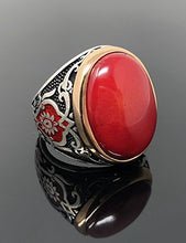 Load image into Gallery viewer, KAR 925K Sterling Silver Red Coral Men's Ring Red Enamelled K62C Special Edition (10)
