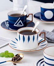 Load image into Gallery viewer, Jusalpha Japanese style hand printed- 7oz Fine China Tea Cup/Coffee Cup With Spoon and Tray/Saucer Set, Tableware, Serve of 4, TCS25
