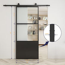 Load image into Gallery viewer, 36"x 84"Metal Glass Sliding Barn Door Panel Heavy Duty Black Carbon Steel Clear Tempered Glass Door Slab with Top Mount Barn Door Hardware Kit Assemble Required(Soft Close Included )
