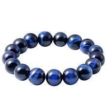 Load image into Gallery viewer, Jewever Original Natural Blue Tiger Eye Gemstone 12mm Smooth Round Beads Stretch Unisex
