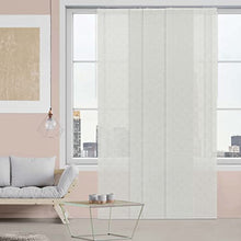 Load image into Gallery viewer, GoDear Design Deluxe Adjustable Sliding Panel Track Blind 45.8"- 86" W x 96" H, Extendable 4-Rail Track, Trimmable Natural Woven Fabric, Semi-Privacy, Checker Pattern, White Queen

